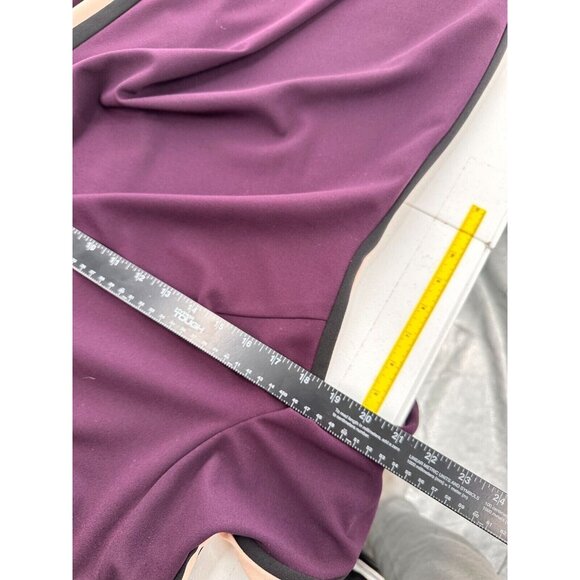 Vince Camuto Plum Dress Beige Detail Trim 3/4 Sleeve 8 USA Colorblock Retro Mod - Picture 6 of 7
